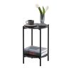 2-layer End Table with Whole Faux Marble Tabletop; Round Coffee Table with Black Metal Frame for Bedroom Living Room Office (black; 1 piece)