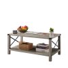 JHX 2-Tier Modern Farmhouse Coffee Table; Wood Rectangle Cocktail Table with Metal X- Frame (Gray; 40.94" w x 21.65" d x 17.91" h)