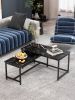 Modern Nesting Coffee Tables Set; Marble BLACK; 2pc