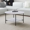 Modern Round coffee table with storage; Black metal frame with marble color top-31.5&quot;