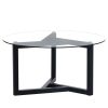 ON-TREND Round Glass Coffee Table Modern Cocktail Table Easy Assembly with Tempered Glass Top & Sturdy Wood Base (Black)