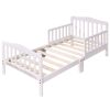 Toddler Bed; Wooden Kids Bed Frame Kids Classic Sleep Bedroom Furniture With Safety Rail (White)