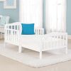 Toddler Bed; Wooden Kids Bed Frame Kids Classic Sleep Bedroom Furniture With Safety Rail (White)