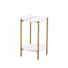 2-layer End Table with Whole Faux Marble Tabletop; Round Coffee Table with Golden Metal Frame for Bedroom Living Room Office (White; 1 piece)