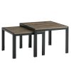 Nesting Coffee Table Set of 2; Square Modern Stacking Table with Wood Finish for Living Room; Oak Grey