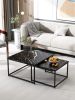 Modern Nesting Coffee Tables Set; Marble Black; 2pc; 31.5''L 31.5''W 17.72''H