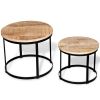 vidaXL Two Piece Coffee Table Set Rough Mango Wood Round 15.7"/19.7"