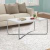 Wren 35 Inch Modern Coffee Table; Rectangular Top; Steel Cross Base; White; Chrome