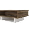 Belle 41 Inch Modern Wooden Rectangular Coffee Table with 3 Tier Storage; White and Brown