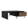 Wood and Metal Rectangular Accent Coffee Table with Drawer; Brown and Black