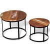 vidaXL Two Piece Coffee Table Set Solid Reclaimed Wood Round 15.7"/19.7"