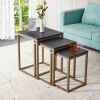 Modern minimalist black MDF end table and side table; three piece combination small coffee table with dark gold metal legs; Square bedside table in li