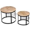 vidaXL Two Piece Coffee Table Set Rough Mango Wood Round 15.7"/19.7"