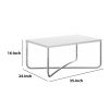 Wren 35 Inch Modern Coffee Table; Rectangular Top; Steel Cross Base; White; Chrome