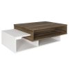 Belle 41 Inch Modern Wooden Rectangular Coffee Table with 3 Tier Storage; White and Brown