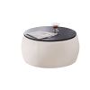 Round Storage Ottoman with Wooden Lid; Circle Ottoman Handmade Ottoman Coffee Table; End Table & Footstool for Living Room Beige