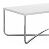 Wren 35 Inch Modern Coffee Table; Rectangular Top; Steel Cross Base; White; Chrome