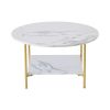 Modern Round coffee table with storage;  Golden metal frame with marble color top-31.5"