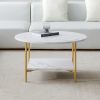 Modern Round coffee table with storage;  Golden metal frame with marble color top-31.5"