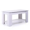 Lift Top Coffee Table with Hidden Compartment and Open Shelf; Modern Wooden Table for Home Living Room; White