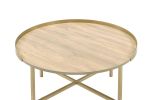 Mithea Coffee Table; Oak Table Top & Gold Finish