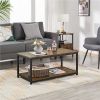 Industrial Rectangular Wood and Metal Coffee Table; Rustic Brown