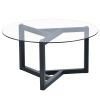 ON-TREND Round Glass Coffee Table Modern Cocktail Table Easy Assembly with Tempered Glass Top & Sturdy Wood Base (Black)