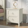 Milky White Rubber Wooden Nightstand Two Drawers Silver Metal Handles for Living Room Guest Room Bedroom