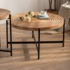 33"Modern Thread Design Round Coffee Table ; MDF Table Top with Cross Legs Metal Base