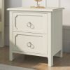 Milky White Rubber Wooden Nightstand Two Drawers Silver Metal Handles for Living Room Guest Room Bedroom