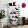 10-tier rolling shoe rack; silver finish; up to 30 pairs of shoes