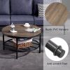 Industrial Living Room Coffee Table 2 Tier Vintage Round Coffee Table with Metal Storage Rack