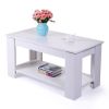 Lift Top Coffee Table with Hidden Compartment and Open Shelf; Modern Wooden Table for Home Living Room; White