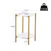 2-layer End Table with Whole Faux Marble Tabletop; Round Coffee Table with Golden Metal Frame for Bedroom Living Room Office (White; 1 piece)