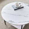 Modern Round coffee table with storage; Black metal frame with marble color top-31.5&quot;