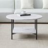 Modern Round coffee table with storage; Black metal frame with marble color top-31.5&quot;