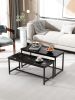 Modern Nesting Coffee Tables Set; Marble BLACK; 2pc