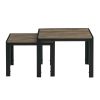 Nesting Coffee Table Set of 2; Square Modern Stacking Table with Wood Finish for Living Room; Oak Grey