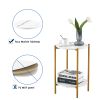 2-layer End Table with Whole Faux Marble Tabletop; Round Coffee Table with Golden Metal Frame for Bedroom Living Room Office (White; 1 piece)