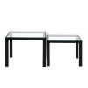 Nesting Coffee Table Set of 2; Square Modern Stacking Table with Tempered Glass Finish for Living Room; Transparent