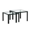 Nesting Coffee Table Set of 2; Square Modern Stacking Table with Tempered Glass Finish for Living Room; Transparent