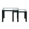 Nesting Coffee Table Set of 2; Square Modern Stacking Table with Tempered Glass Finish for Living Room; Transparent