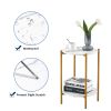 2-layer End Table with Whole Faux Marble Tabletop; Round Coffee Table with Golden Metal Frame for Bedroom Living Room Office (White; 1 piece)