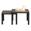 Nesting Coffee Table Set of 2; Square Modern Stacking Table with Wood Finish for Living Room; Oak Grey