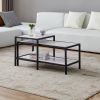 Modern Nesting coffee table Square &amp; rectangle; Black metal frame with wood marble color top