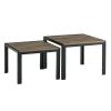 Nesting Coffee Table Set of 2; Square Modern Stacking Table with Wood Finish for Living Room; Oak Grey