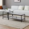 Modern Nesting coffee table Square &amp; rectangle; Black metal frame with wood marble color top