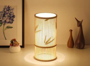 Tea Room Bamboo Woven Table Lamp Study Night Light Adjustable Light Warm Zen Bedside Lamp