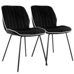 Elama 2 Piece Velvet Armless Tufted Chair in Black with Black Metal Legs