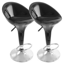 Elama 2 Piece Modern Bombo Adjustable Bar Stool in Black with Chrome Base